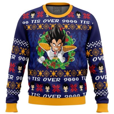 Tis Over 9000 DBZ PC Ugly Christmas Sweater front mockup - Dragon Ball Gifts