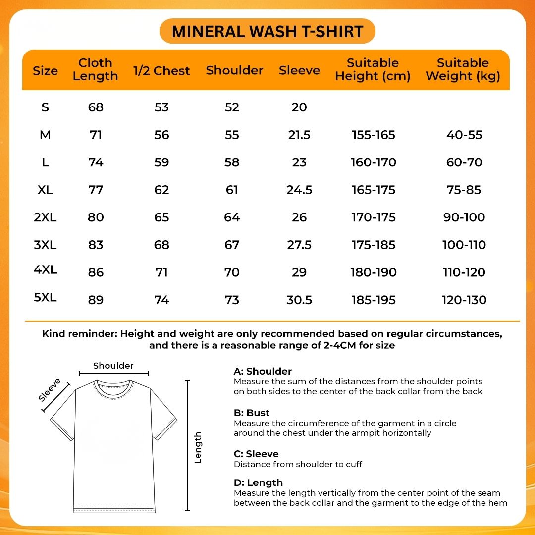 Mineral Wash T Shirt Size Chart - Dragon Ball Gifts